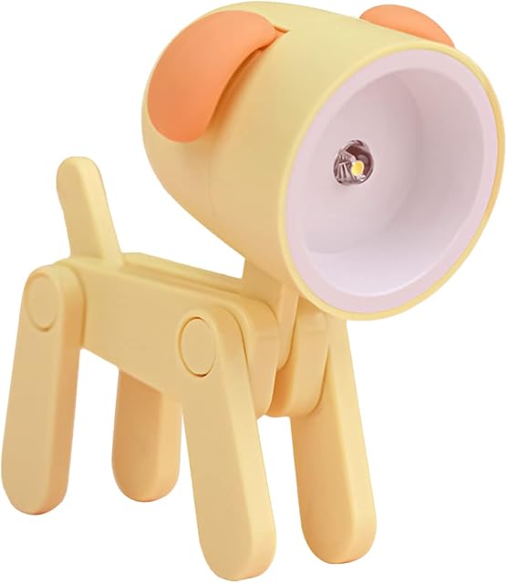 BestAlice Cute Desk Lamp with 6 Button Cell, Animal Shaped LED Night Light with Phone Holder Function, Portable Bedside Lamp Ornament,Pink Dog (Yellow, Dog)