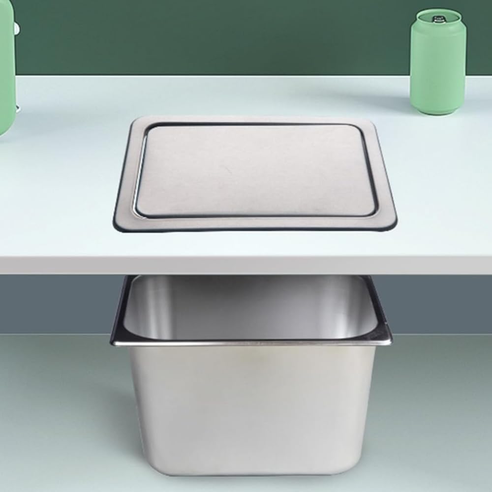 Tapa para Cubo de Basura empotrada en encimera de Cocina, de Acero Inoxidable, con Ojal para Cubo de Basura, Tapa empotrada para Canal de residuos, Tapa con Solapa de Equilibrio, para Cocina