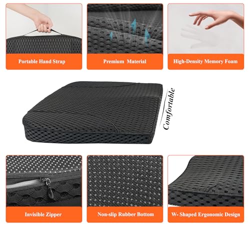 Image of kingphenix Premium Car Seat Cushion, Memory Foam Driver Seat Cushion to Improve Driving View- Coccyx & Lower Back Pain Relief - Seat Cushion for Car, Truck, Office Chair (4D Mesh Black)