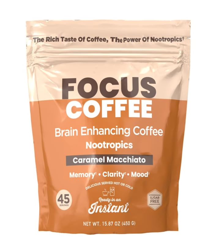 Focus Instant Coffee, Caramel Macchiato, 15.87 oz – Smooth Instant Coffee with MCTs & Coconut Oil, Energizing Hot or Cold Beverage