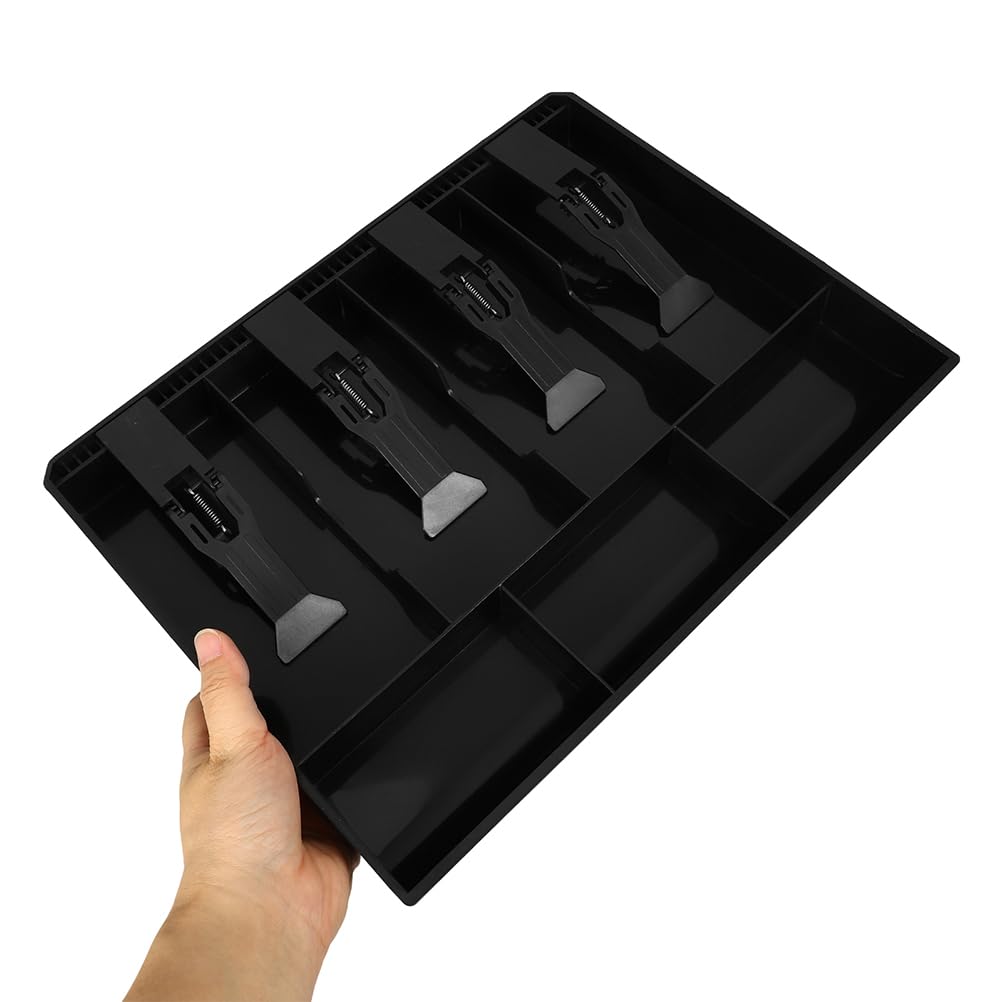 Bandeja Organizadora de Dinero para Caja Registradora, Plástico Negro | 2 Piezas, Diseño de Cajón con Compartimentos para Billetes y Monedas, Uso en Oficina y Papelería