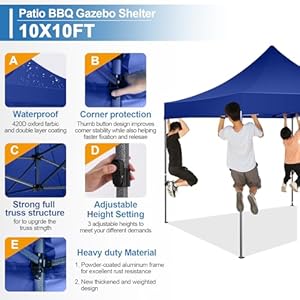 COBIZI 10×10 Pop Up Canopy Tent 10×10 Easy up Canopy Heavy Duty Outdoor Canopy UPF 50 All Weather Waterproof Instant Party Tents for Parties Gazebo with Handbag Navy BlueWindproof Upgraded