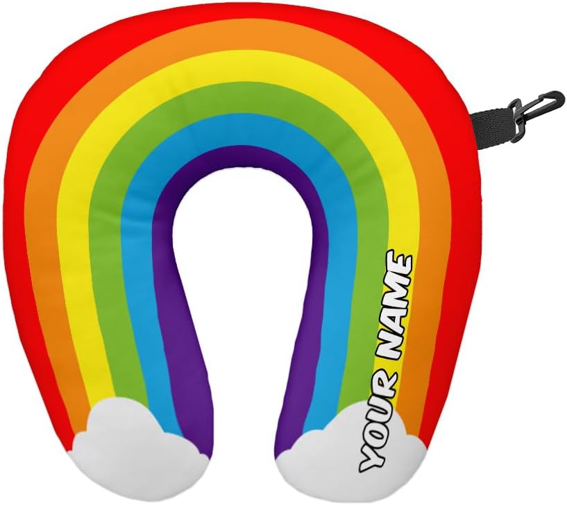 L&S PRINTS Personalised Colourful Rainbow – Travel Neck Pillow – Neck Support Cushion