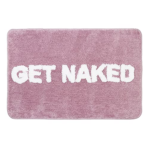 Get Naked Bath Mat - Pink Get Naked Rug - Blush Pink Bathroom Accessories - Cute and Funny Bath Mat for Bathroom - Tufted Bath Rug Mat - Non Slip Washable 29.5'' x 19.75''