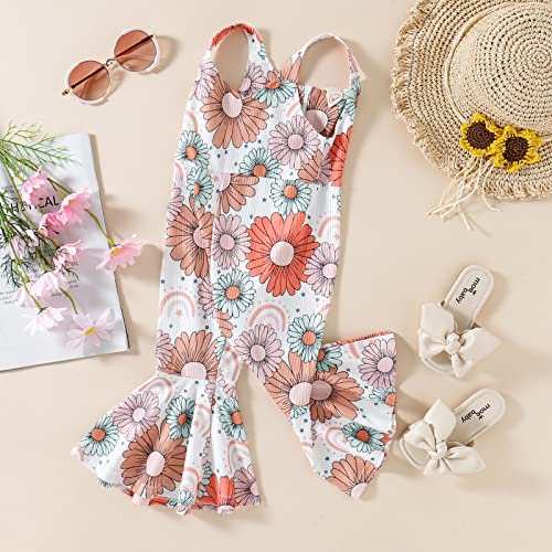 Girl Bell Bottoms Trousers Floral Jumpsuit One Piece Outfit Summer Toddler Clothes Girl (White Floral, 18-24 Months) #TOP5