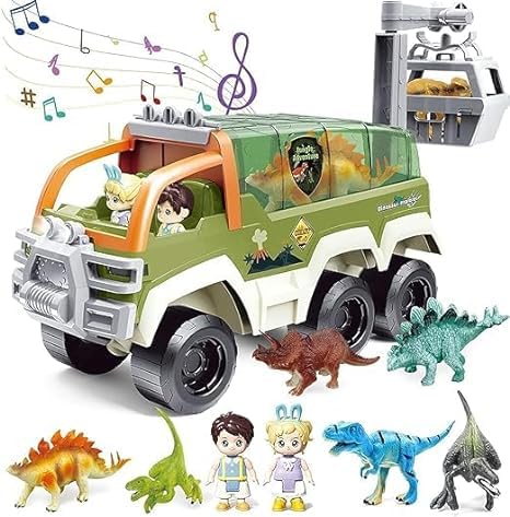 FREK SELAK Toddler Toys for 3 4 5 6 Years Old Boy, Dinosaur Truck Toy Car Transporter Carrier Set w/Dinosaur Figures & Mini Racing Car with Sound & Light, Car Toys Set for Age 3-9 Toddlers