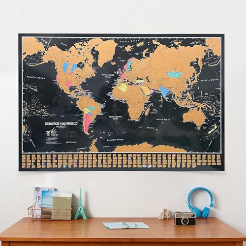 Scratch the World Reisekarte – lebendige Farben – mit Flaggen der Welt Panel – X-Large – 84 x 59 cm – Maps International – 60 Jahre + Kartengestaltung