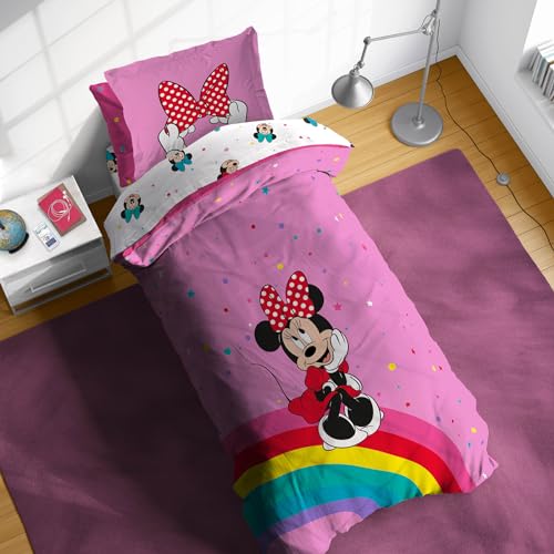 Image of Disney Minnie Mouse Kids Twin Comforter Set - 5 Piece Girls Bed in a Bag, Reversible with Sheets - Super Soft Breathable Machine Washable Microfiber, Oeko-TEX Certified (Official Disney Product)