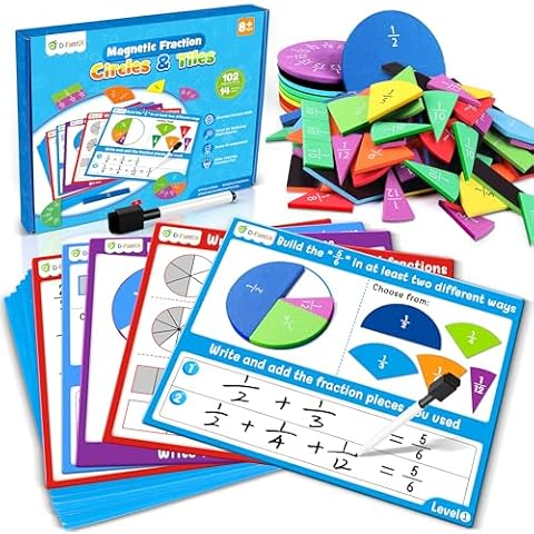 D-FantiX Magnetic Fraction Tiles & Fraction Circles Activity Set, Math Manipulatives for Elementary School, Fraction Manipulatives Montessori Learning Resources for Kids Students Homeschool Supplies Cover