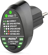 Testeur Prise Electrique RCD/GFCI, 6 Types de Diagnostic d'Erreur, Détecteur Automatique Polarité de Circuit Neutre, Phase et Terre, 90-250V/50-60Hz