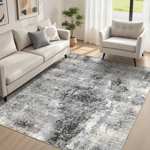 Black 5x7 Abstract Washable Rug