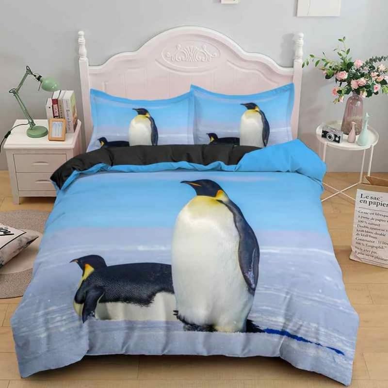 Cadeau personnalisé garçons filles avec cette housse de couette 90x190 pingouin bleu
