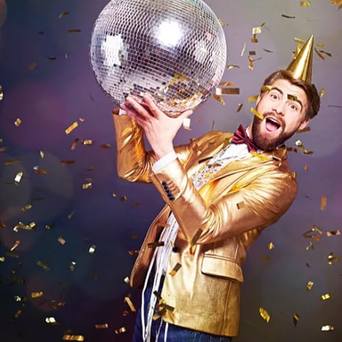 16 Inch Large Mirror Disco Ball Decor, Rotating Hanging Disco Ball for Outdoor DJ Club Party, Weddings, Holiday Decor, Mirror Ball with Hanging Ring