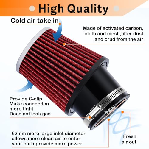Image of 212cc Upgraded Air Filter Adapter Kit for Predator 196cc 212cc for Baja Motorsports MB165 for Coleman BT200X CT200U KT196 6.5Hp Clone Engine Mini Bike Go Kart -Red