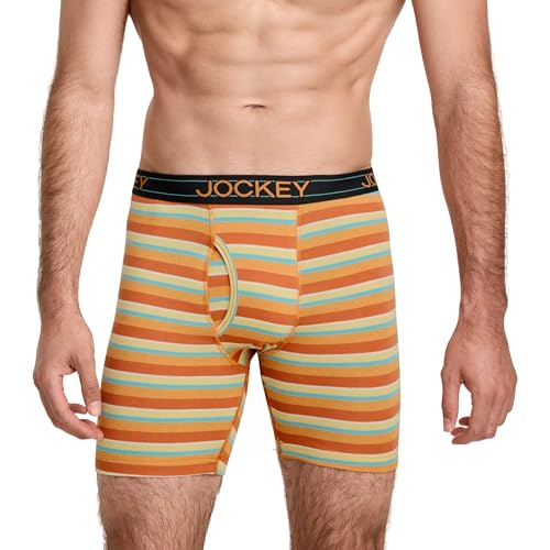 Jockey Men's Underwear Lightweight Cotton Blend 7" Long Leg Boxer Brief - 4 Pack, Solid Grey/Daring Stripe/Caspian Sea/Battleship Grey, XL2