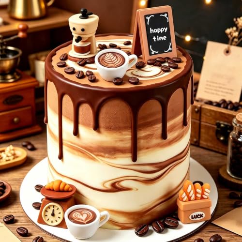 JeVenis Mini Coffee Birthday Decorations Cake Topper Latte Fan Party Decorations Supplies for Baby Shower