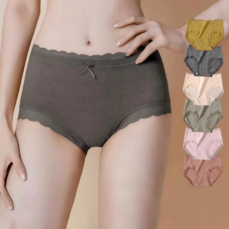 6 Pack Women Plus Size High Rise Underwear Soft Stretch Briefs Edge Full Coverage Panties Bow Design for Daily Wear