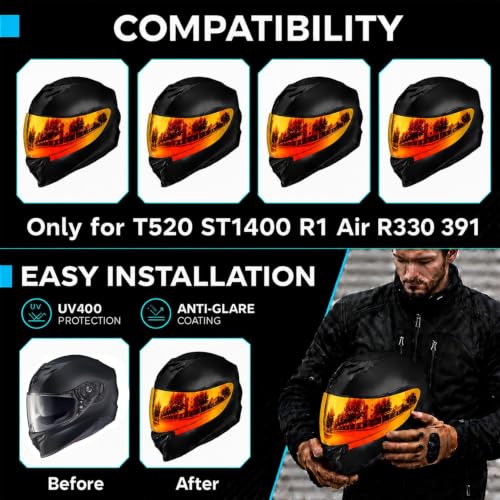 Image of PSLER Helmet Visor for R330 T520 ST1400 R1 Air 391,(Film&Gold Red) | Impact-Resistant ,UV400 Protection, Motorcycle Tinted Face Shield for R330 T520 ST1400 R1 Air 391,Visor Replacement