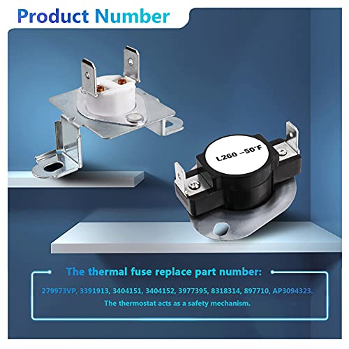 3387747 Dryer Heating Element & 279816 Thermostat Kit & 279973 3392519 Thermal Cut-Off Fuse Replacement Compatible With Kenmore, Samsung, Whirlpool, Kitchenaid Electric Dryers And More #TOP3
