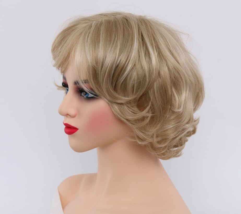 Image of Golden Curly Wig for Women Loose Voluminous Style, High-Temperature Fiber, Rose Net Cap, Perfect for Parties and Events, Fashion Hairpiece Natural Daily Party Wig (Blonde Mix)