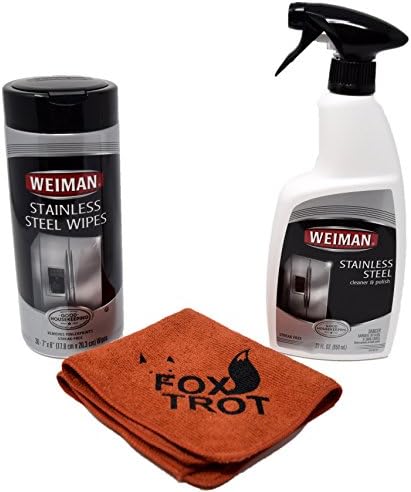 Weiman Stainless Steel Streak Free Cleaning Kit Includes Weiman 22 Ounce Stainless Steel Trigger Spray, Weiman 30 Count Stainless Steel Wipes, 1 Foxtrot TM Microfiber