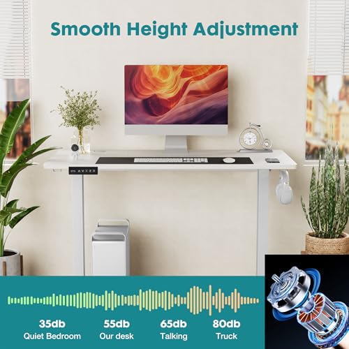 Image of Electric Standing Desk, 40 Inch Height Adjustable Sit Stand Up Desk, Computer Workstation Home Office Gaming Rising Table with Memory Preset Splice Board, White