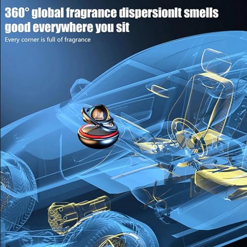 Image of Car Diffuser Solar Energy, Crystal Ball Solar Rotating Aromatherapy for Car Interior, Family, Vehicle, Vacation (Gold)