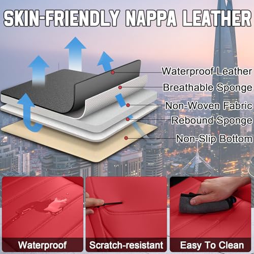 Image of Car Seat Covers Fit for Chevrolet Tahoe 1995-2025, Leather Automotive Seat Covers for Trucks, Heavy-Duty Wear Resistant Seat Protectors, Easy to Install, 5 Seats with Pillows, Black Red