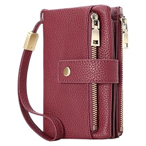 SENDEFN Portafoglio Donna Medio in Pelle Con Blocco RFID, Portamonete Con Slot per Carte, Scomparto per Monete e Tracolla Staccabile Rosso