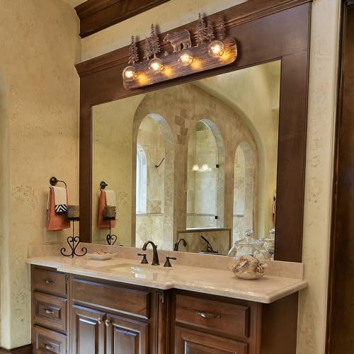 Image of TOCHIC Rustic Bathroom Light Fixtures, 4 Lights Farmhouse Bathroom Vanity Light Over Mirror Dimmable, Western Bear Sconces Wall Lighting for Mirror Cabinets, Powder Room, Living Room, Bronze, 26 inchL