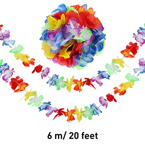 Image of 4 Pack JOVITEC Lei Hawaiian Flowers Garland 20 Feet Each Tropical Multicolor Tropical Flower Lei Garland Flower Leaves Banner for Home Hawaiian Luau Decorations