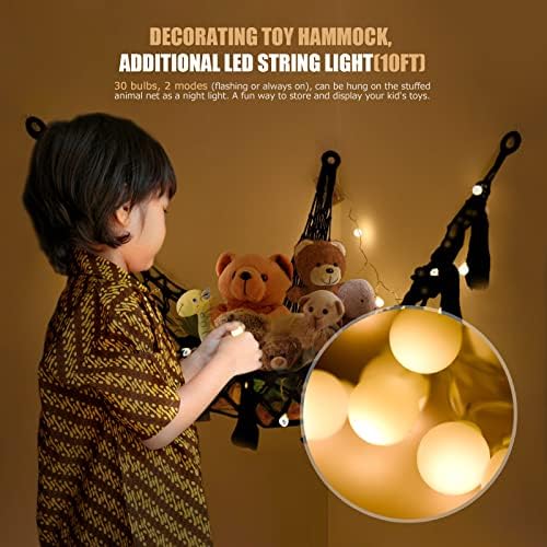 Teddy Hammock Macrame Boho Toy Hammock For Stuffed Animals Teddy Bear Storage Hammock With Light Plush Toy Storage Net Hammock For Teddies Corner Hanging Toy Storage Holder For Kids Room