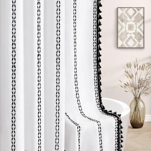 NDDYCU Black and White Boho Shower Curtain for Bathroom, Linen
