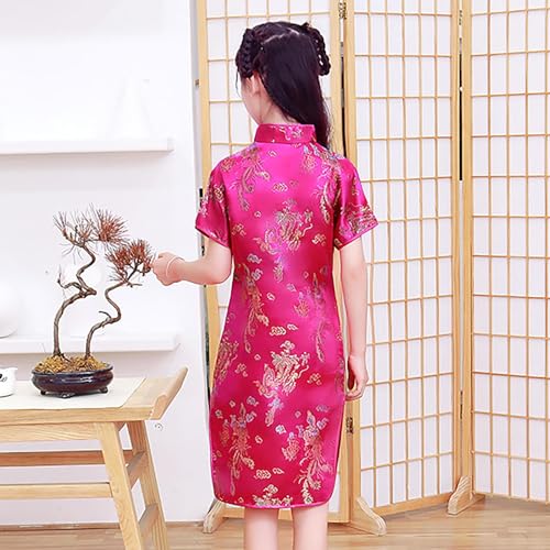 Girls Cheongsam Qipao Dress Chinese Floral Dragon Pattern, Wedding New Year Party Dress, Short Sleeve Holiday Outfit4