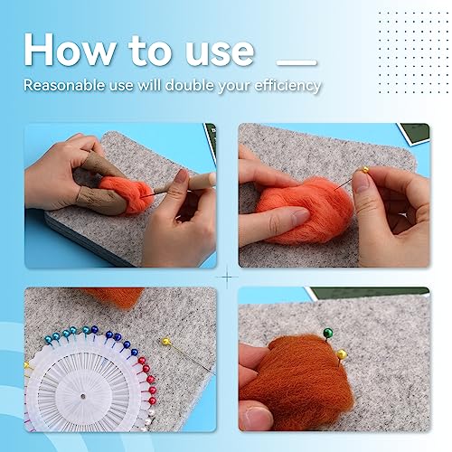 WONVOC Needle Felting Pad, 6x6x1'' Natural Wool Felting Mat, Needle Felting Supplies, with Finger Cots and 40 Straight Pins, for Wool Project Crafts
