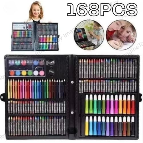 Image of Toy Imagine 168 Pieces Art Set for Kids Drawing Painting Kit | Colour Set with Crayons Markers Oil Pastels Water Colours & Case | Stationery Kit for Kids 6-12 | Art Craft Supplies Gift for Boys & Girls(Assorted)