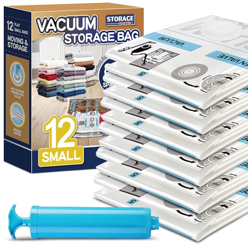 STORAGE MASTER Vacuum Storage Bags, Space Saver Bags 80% More Storage Space, With Hand Pump (12, Small)