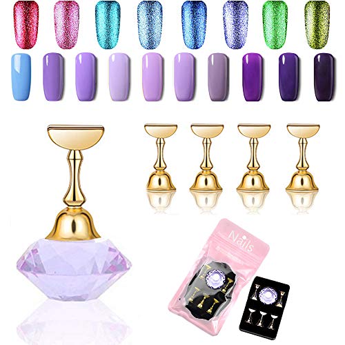Kalolary 1 Set Magnetic Nail Tips Stand Holders, Practice Crystal Stand Base Display Tools Set for Art Salon DIY and Practice Manicure (Purple)