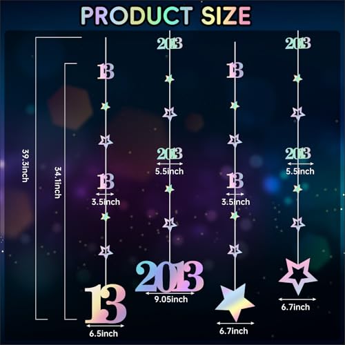 Image of Eucutur Iridescent 13th Birthday Decorations for Girls Boys, Pre-Strung Glitter Twinkle Number Vintage 2013 13 Years Old Hanging Streamer Banner Party Supplies, Happy Thirteen Official Teenager Decor