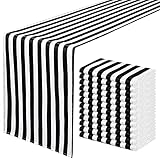 Pesonlook 12Pack Striped Table Runner Polyester Table Decor 12 x 72 Inch Long Classic Washable Black...