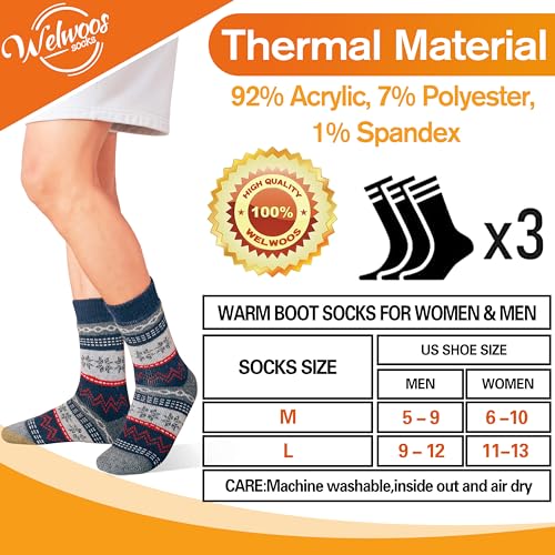 Image of 3 Pairs Warm Thermal Socks for Women & Men Winter Ski Thick Boot Insulated Socks for Cold Weather