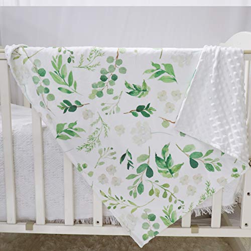 Image of TANOFAR Baby Blankets, Green Leaf Fleece Toddler Blanket for Boys Girls, Dotted Backing, Double Layer, Crib Receiving Blanket, for Nursery/Stroller/Toddler Bed/Carseat, 30 x 40 Inch
