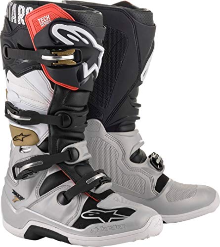 Alpinestars Men's Tech 7 Motocross Boot, Black/Silver/White/Gold, 13