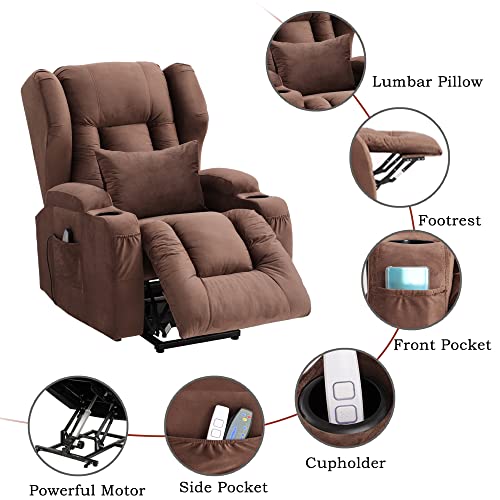 BINGTOO Power Lift Recliner Chair with Massage and Heat, Electric Recliners for Elderly, Heated Vibration Massage Sofa Living Room Chair with USB Ports, Remote Control, 3 Positions, 2 Side Pockets