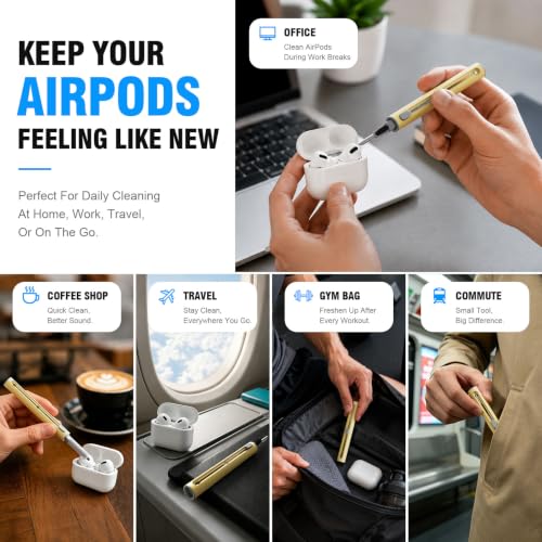 Image of Hyashee Cleaner Kit for Airpods Pro 1 2 3 Multi-Function Cleaning Pen with Soft Brush Flocking Sponge for Bluetooth Earphones Case Cleaning Tools (Yellow)