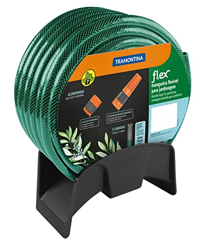 Mangueira Tramontina Flex Para Jardim, 25 M, Com Engates Rosqueados, Esguicho E Suporte Mural