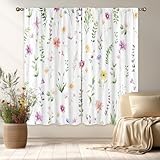 LIGHTINHOME Spring Floral Curtains 42Wx63H Inch Boho Watercolor Blooming Flowers Farmhouse Wildflower Botanical Plants Rod Pocket Girls Bedroom Living Room Window Drapes Treatment Fabric 2 Panels