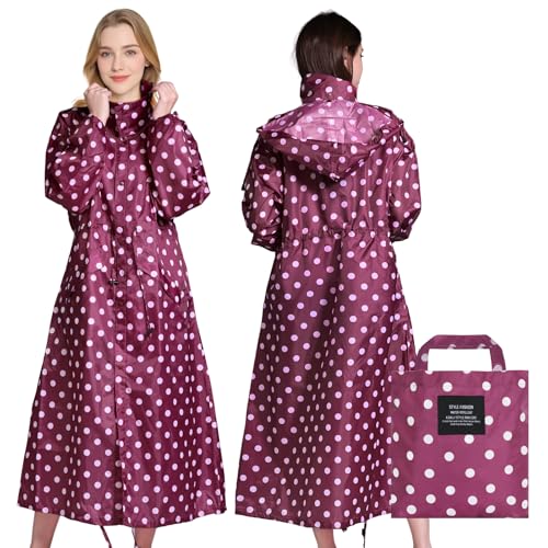 LAMA Stilvolle Lange Regenjacke Regenmantel Regenponcho mit wasserdichte Pattentasche Kapuze Tunnelzug Erwachsene Regenbekleidung Regencape Raincoat Regenschutzbekleidung...