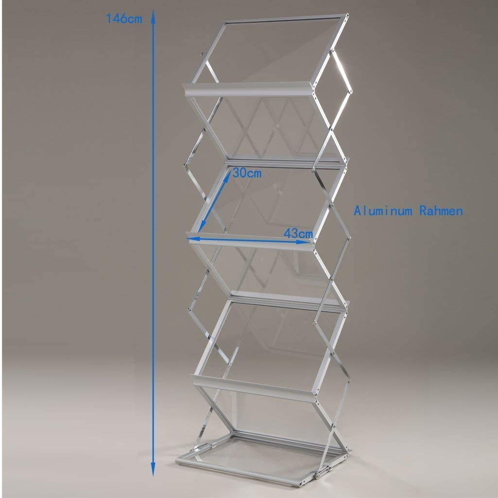 Loywe Prospektständer 6 Ebenen Faltbar, Aluminum, mit Tragtasche, Prospekthalter Katalogständer Flyerständer Infoständer LW3527