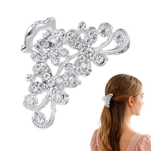 Elegant Rhinestone Hair Claw Clip for Women, Bling Silver Alloy J...